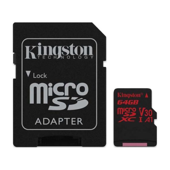 Карта памяти micro SDXC 64Gb Kingston Canvas React UHS-I U3 V30 A1 (100/80 Mb/s)+адаптер