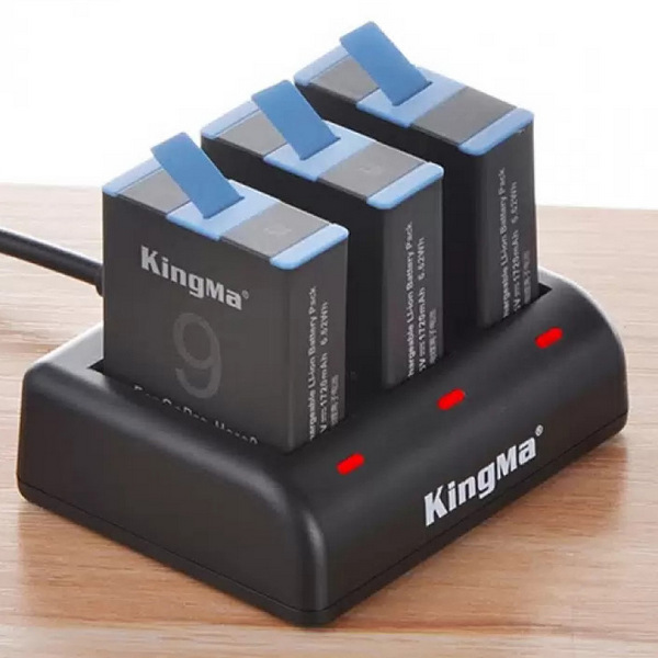Комплект Kingma BM060 зарядное устройство на 3 акб + 2 аккумулятора GoPro 9 10 11 12 — изображение 4
