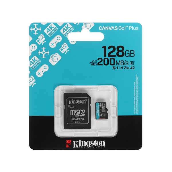 Карта памяти microSDXC 128Gb Kingston Canvas Go Plus UHS-I U3 V30 A2 + ADP (200/160 Mb/s)